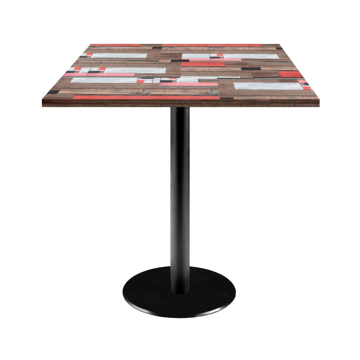 RestooTab Tisch Rome quadratisch - Dekor Holz 70x70x75 cm (LxBxH); Platte mehrfarbig, Gestell schwarz; quadratisch
