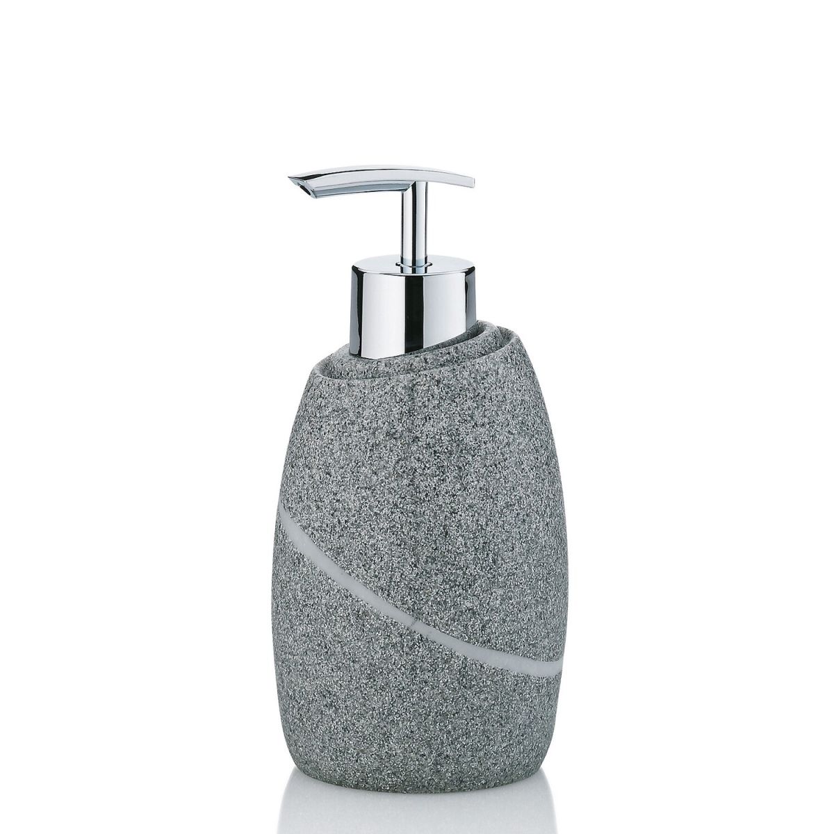 Dispenser per sapone Talus in poliresina kela; 300 ml, 7.5x16x7.5 cm (LxHxP); grigio; rotonda