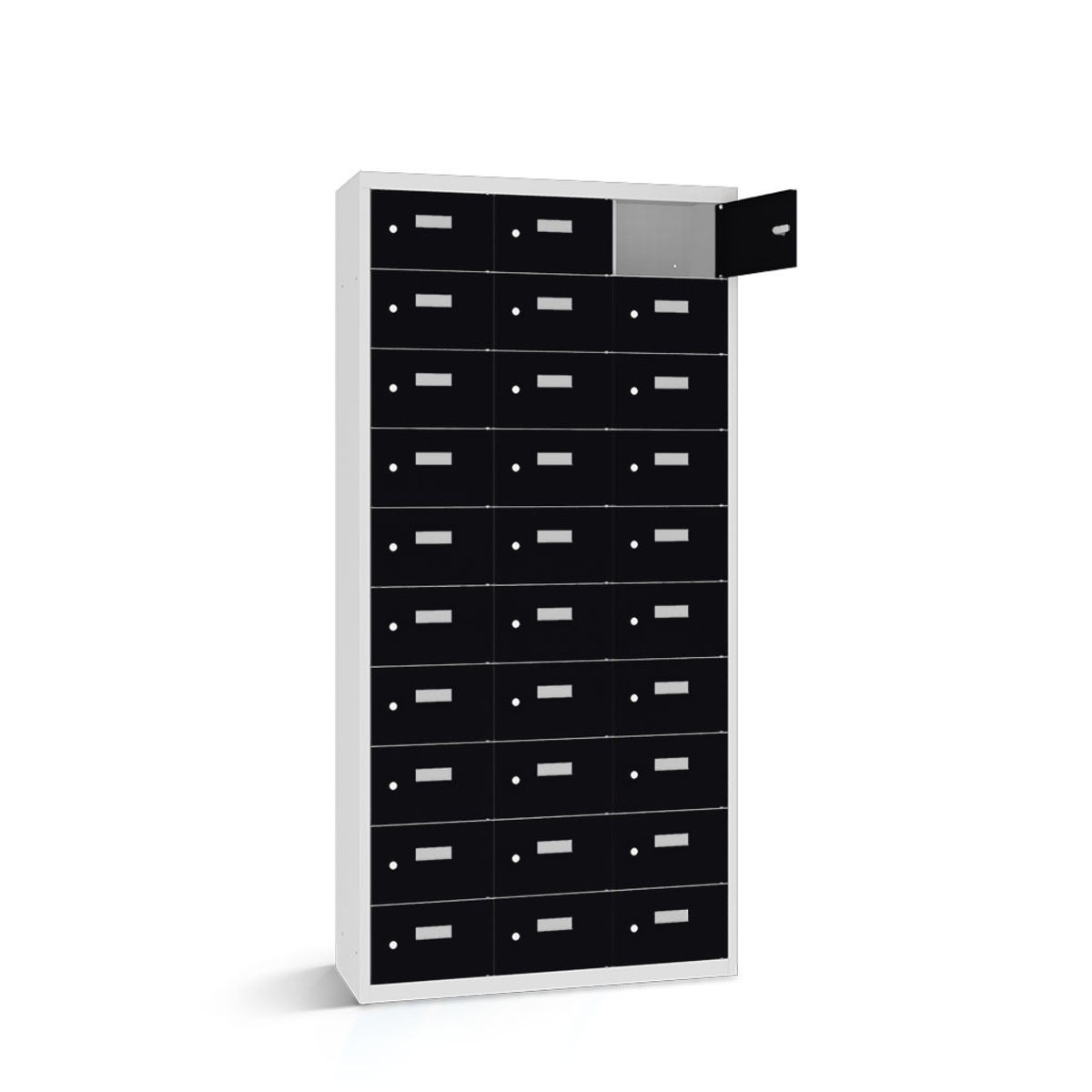 rotstahl Wertfachschrank 30 Fächer mit lichtgrauem Korpus 87.5x30x180 cm (BxTxH); schwarz