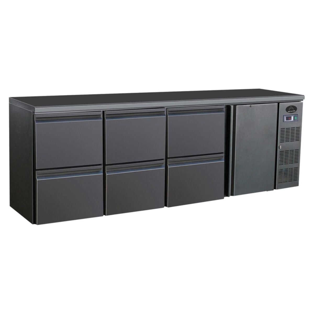 A&S Polarny Flaschenkühltisch I 698L I 1 Tür / 6 Schubladen I BBC460 254.2x86x51.3 cm (BxHxT); schwarz