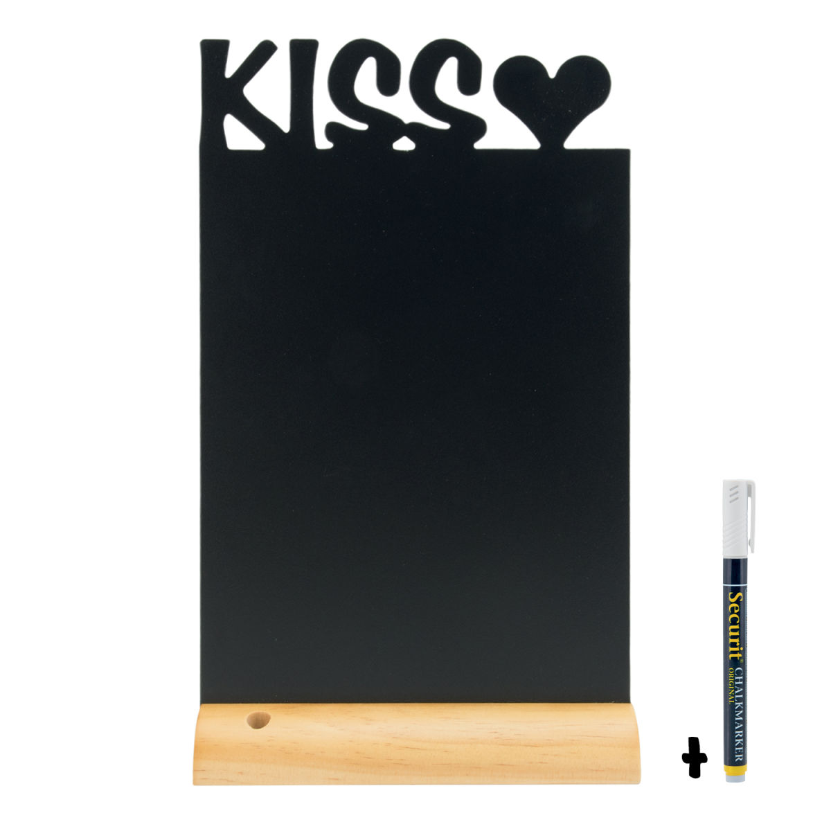 Lavagna da tavolo - Silhouette Kiss - Base in legno - Pennarello gesso incluso Securit; 21x34.5 cm (LxH); nero