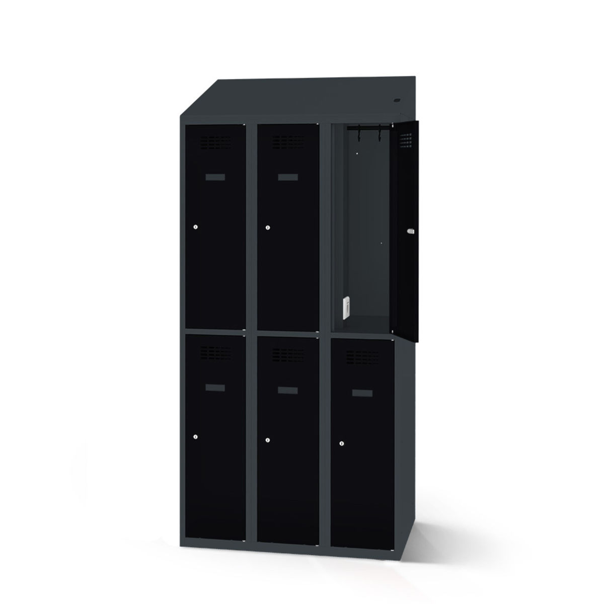 rotstahl Garderobenspind mit Ladefunktion 6 Türen mit anthrazitgrauem Korpus 90x200 cm (BxH); schwarz