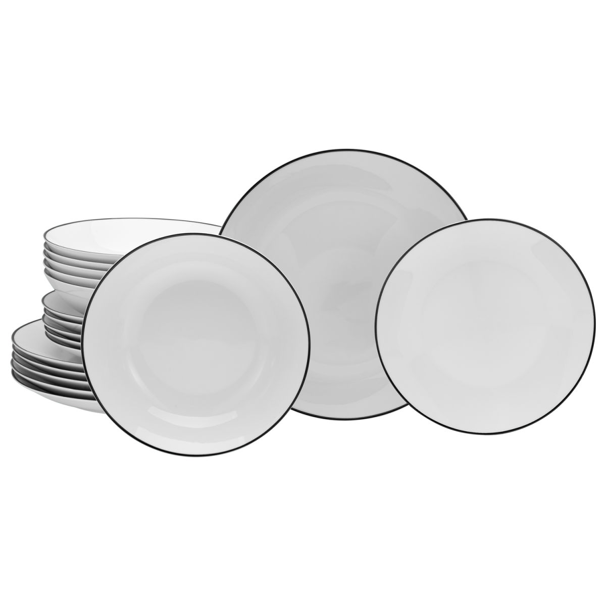 Set di piatti Luna Black Line - Set di piatti 18 pezzi CreaTable; bianco