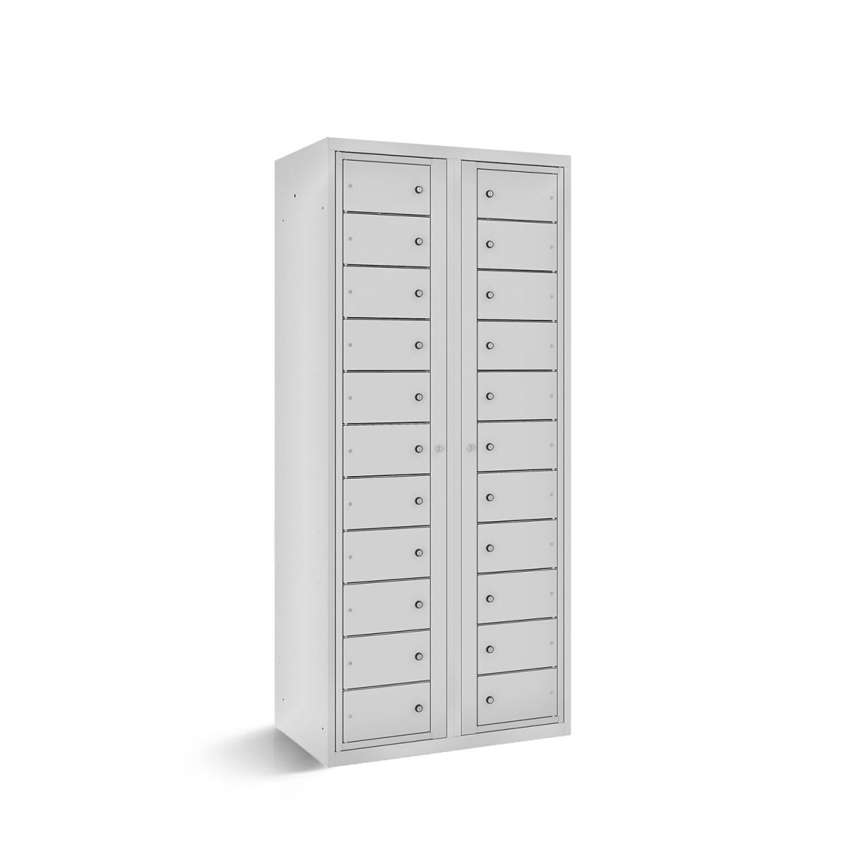 rotstahl Fächerschrank mit Zentraltüren 22 Fächer mit lichtgrauem Korpus 80x50x180 cm (BxTxH); hellgrau