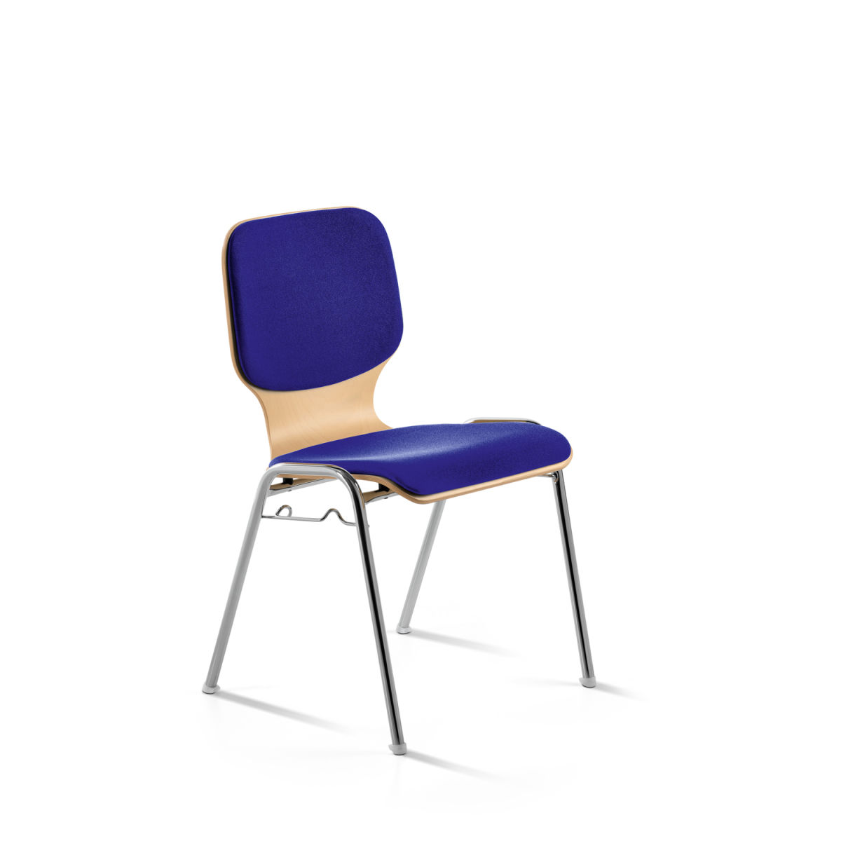 Mayer Sitzmöbel Stapelstuhl Holz gepolstert mit Reihenverbinder 53x50x82 cm (BxTxH); Sitz blau, Gestell chrom