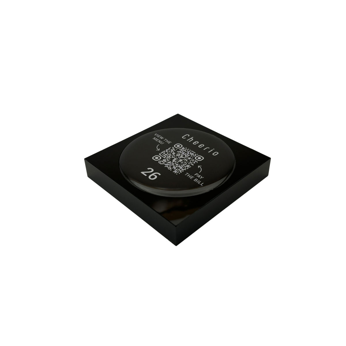 PRODUCTMATE Tischaufsteller liegend gerade mit QR-Code Aufkleber glänzend 8.5x8.5 cm (BxH); schwarz; 25 Stück / Pack