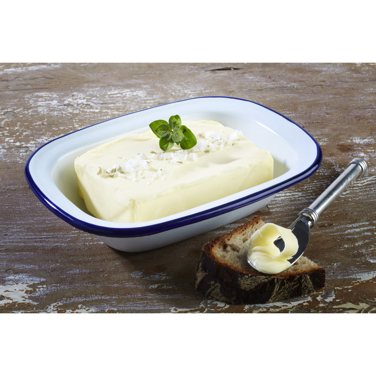 APS Schale ENAMELWARE, emailliertes Stahlblech 350 ml, 18x13.5x4 cm (LxBxH); blau/weiß; rechteckig