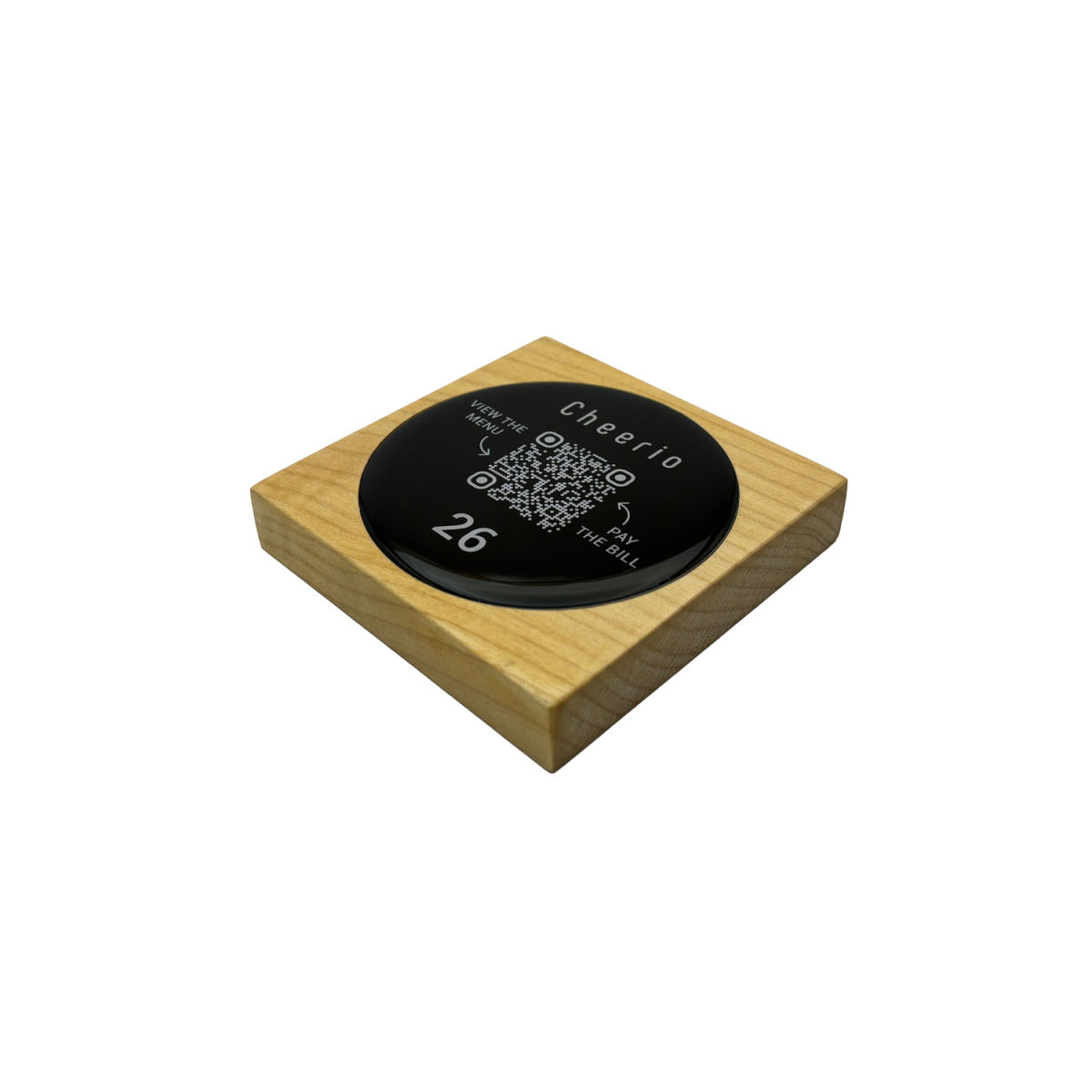 PRODUCTMATE Tischaufsteller liegend gerade mit QR-Code Aufkleber glänzend 8.5x8.5 cm (BxH); ahorn/hellbraun; 25 Stück / Pack