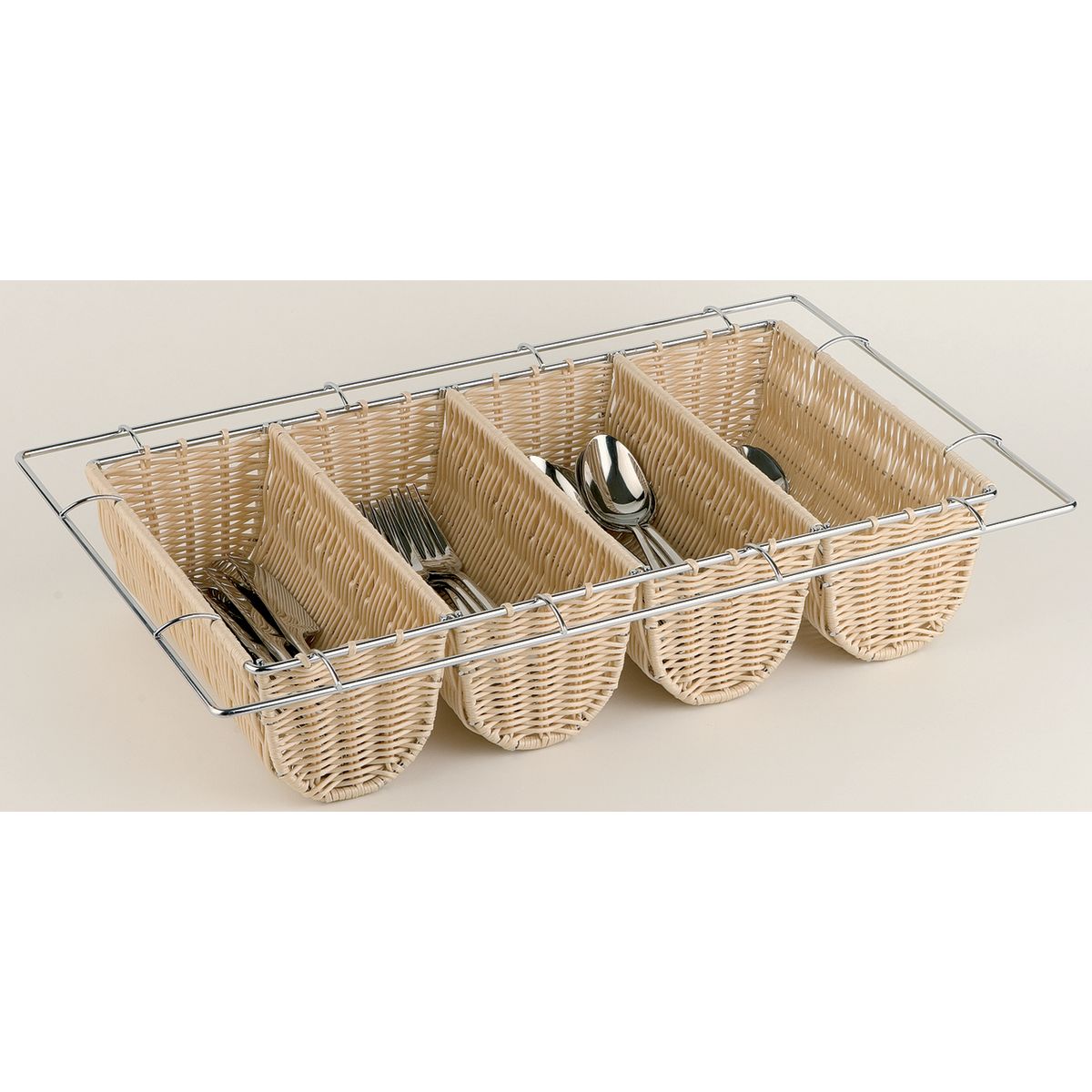 APS GN 1/1 Besteckbehälter BUFFET, Poly-Rattan GN 1/1, 53x32.5x10 cm (LxBxT); beige