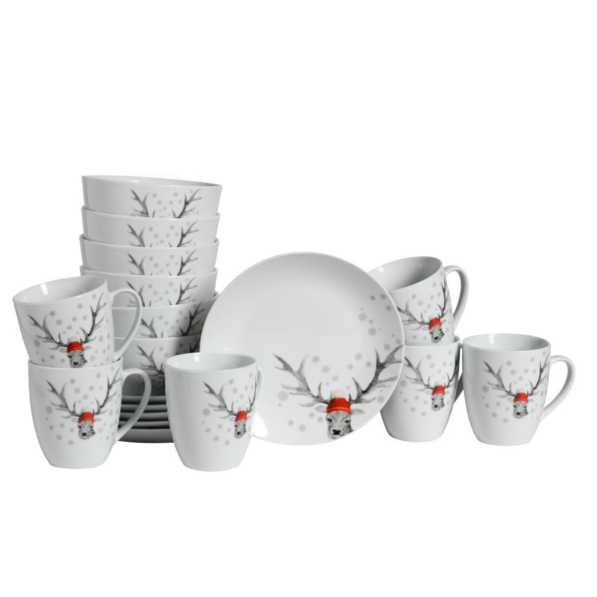 CreaTable Hirsch (Form Luna) - Frühstücksset 18-tlg; mehrfarbig