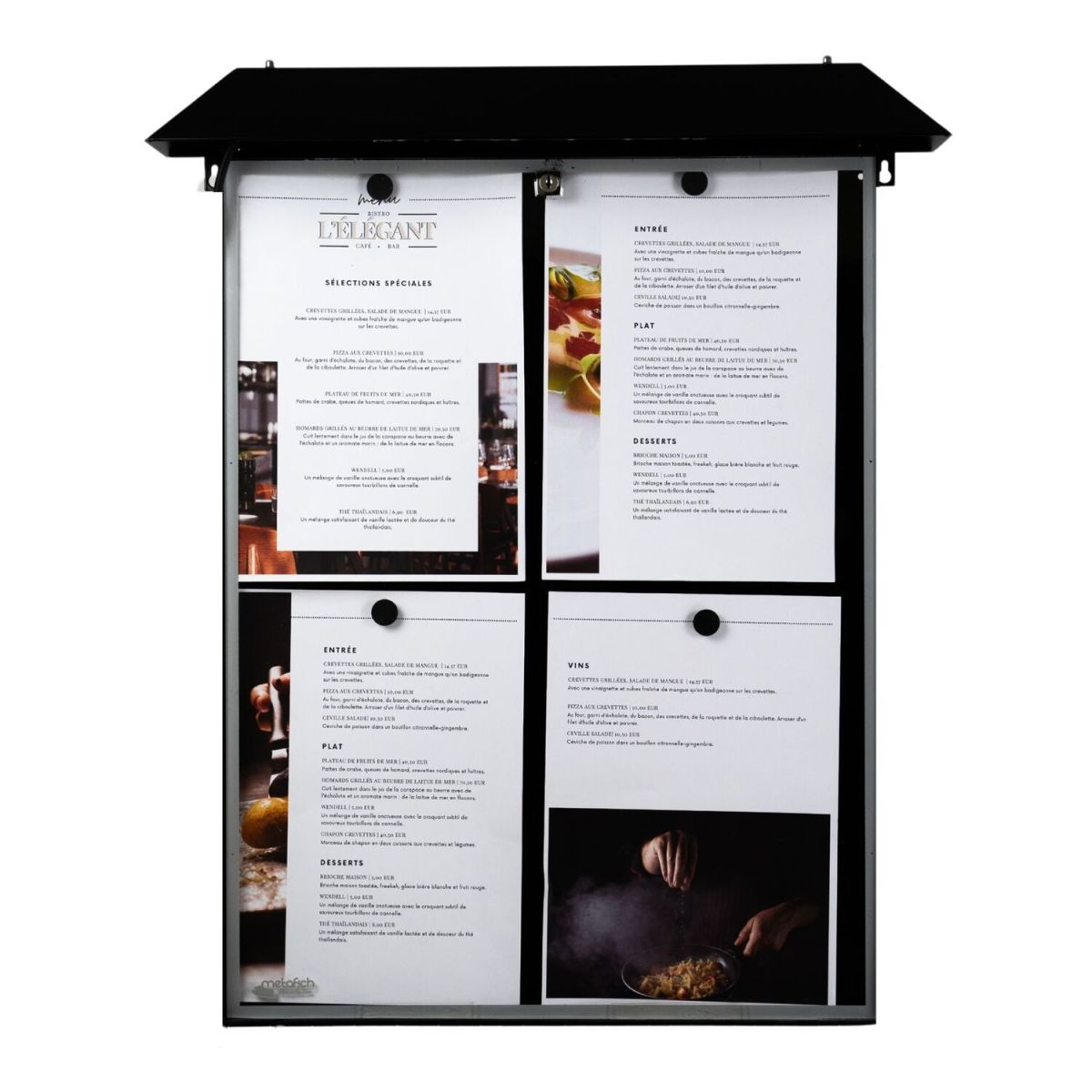 METAFICH 2-seitiger Restaurant-Wandmenühalter mit integrierter LED. 55x10x68 cm (BxTxH); schwarz