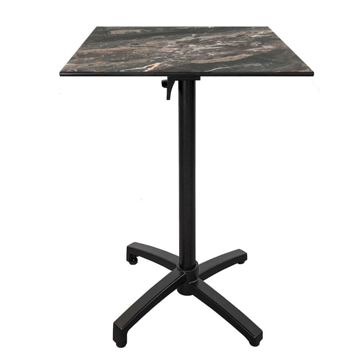 Tavolo alto pieghevole da terrazza Diabolo quadrato RestooTab; 60x60x111 cm (LxLxH); Piano tavolo nero/marrone/marmorizzato, struttura nero; quadrata