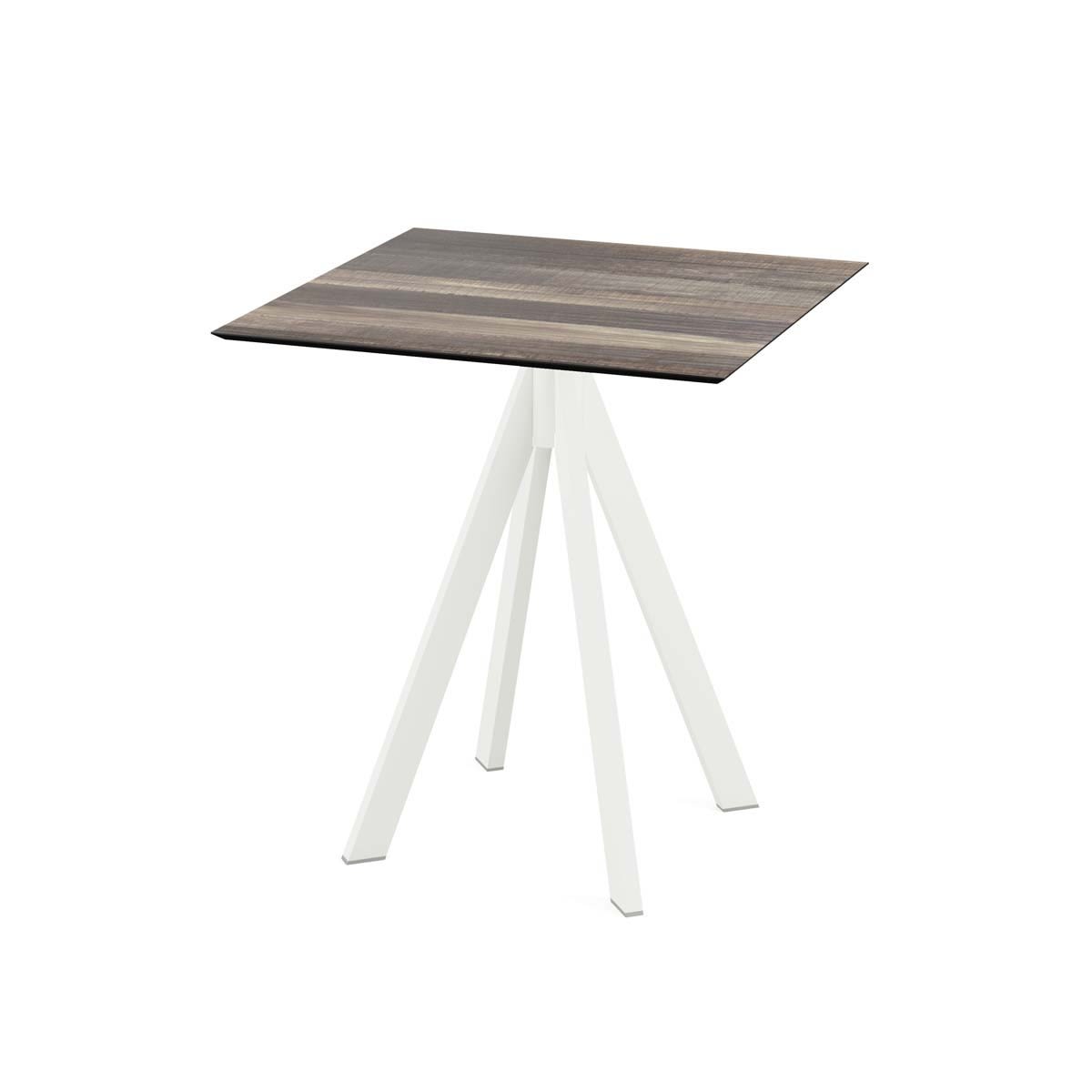 Feros Terrassentisch Infinity Weiß Gestell + HPL quadratisch 70x70x73.2 cm (LxBxH); hellbraun; quadratisch