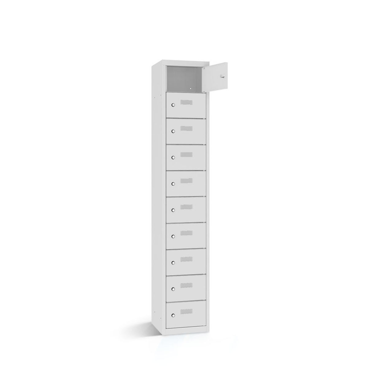 rotstahl Wertfachschrank 10 Fächer mit lichtgrauem Korpus 32.5x30x180 cm (BxTxH); hellgrau