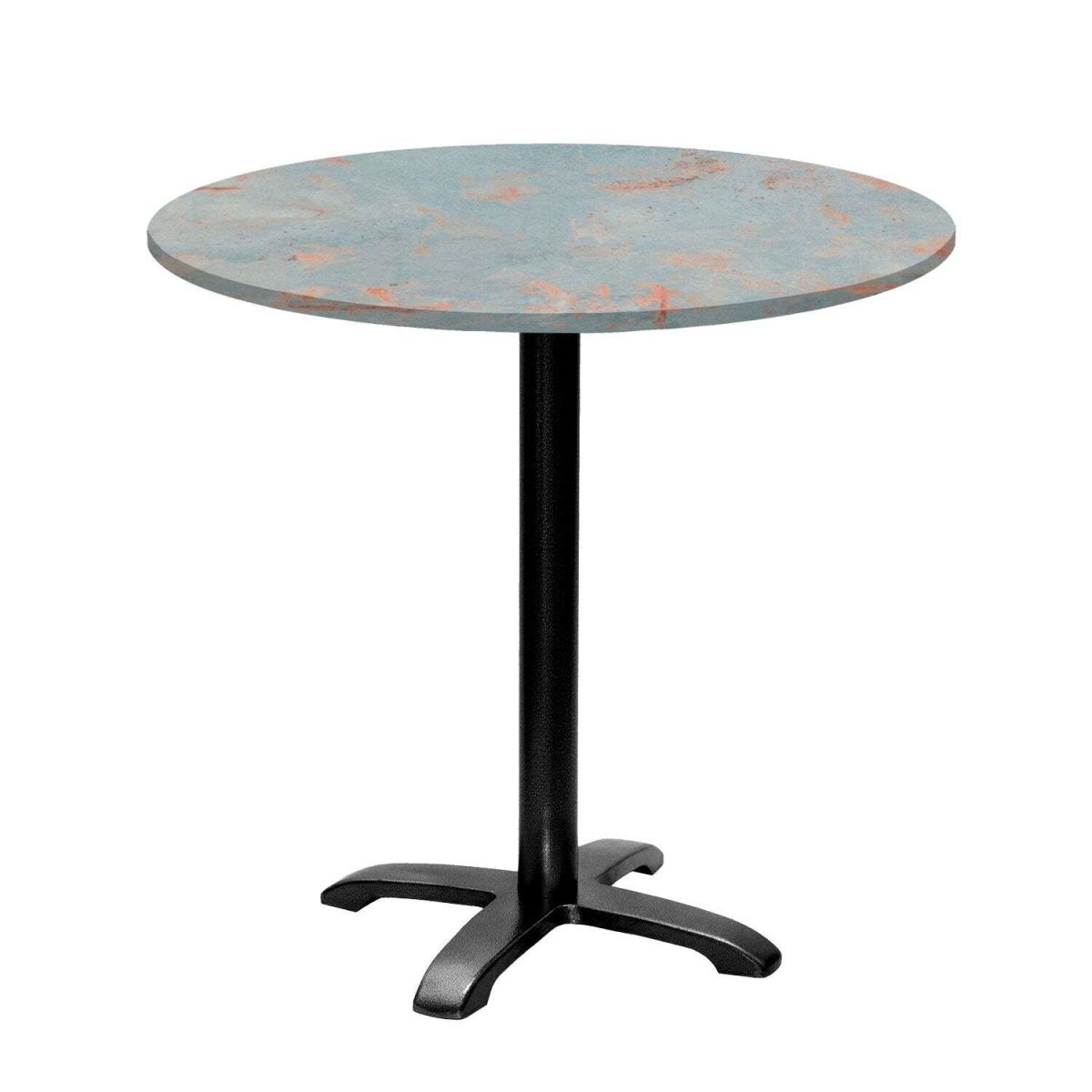 RestooTab Tisch Bazila rund - Dekor Stein 74x80 cm (HxØ); Platte metall verrostet/grau, Gestell schwarz; rund