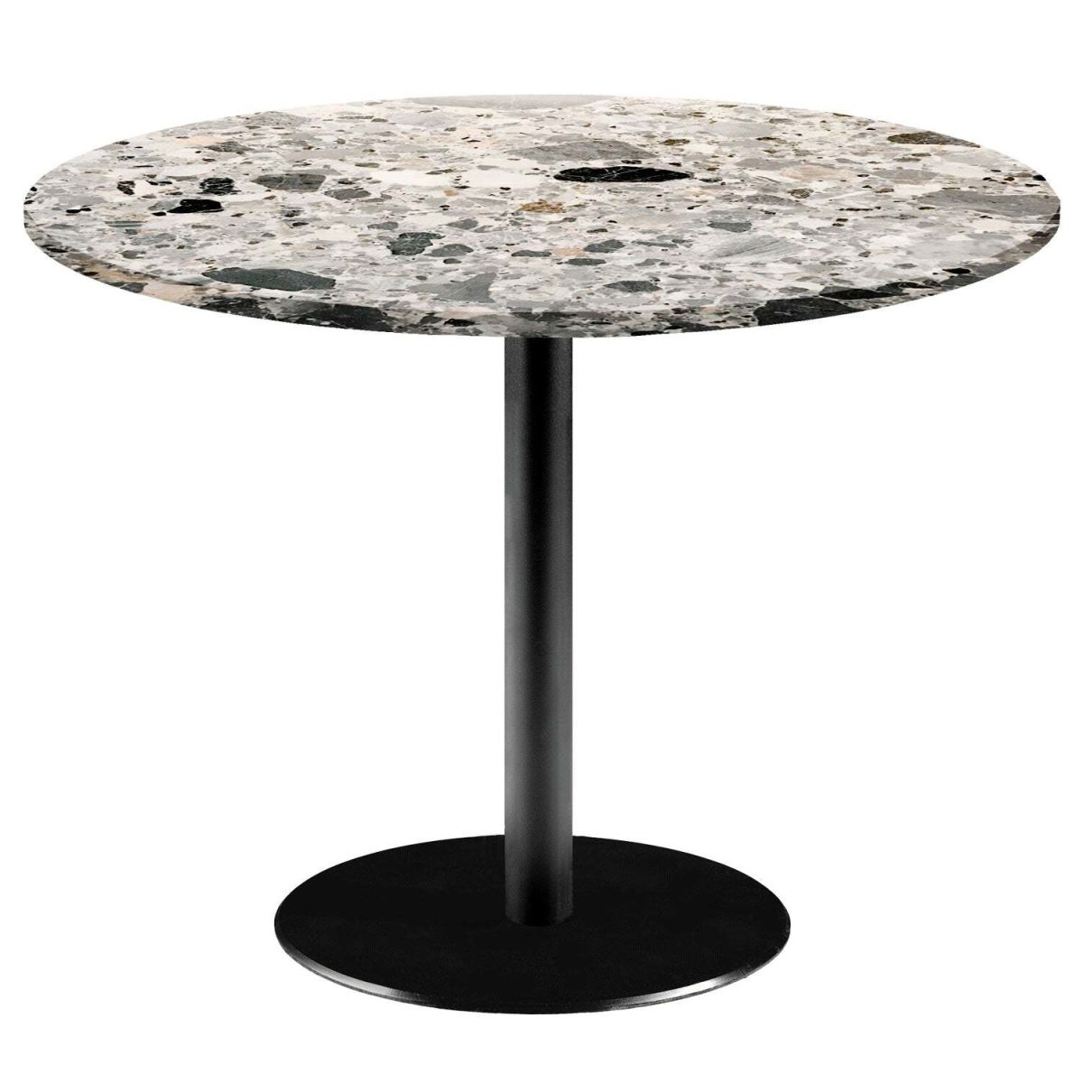 RestooTab Tisch Rome XL rund - Dekor Stein & Marmor 75x120 cm (HxØ); Platte grau/terrazzo, Gestell schwarz; rund