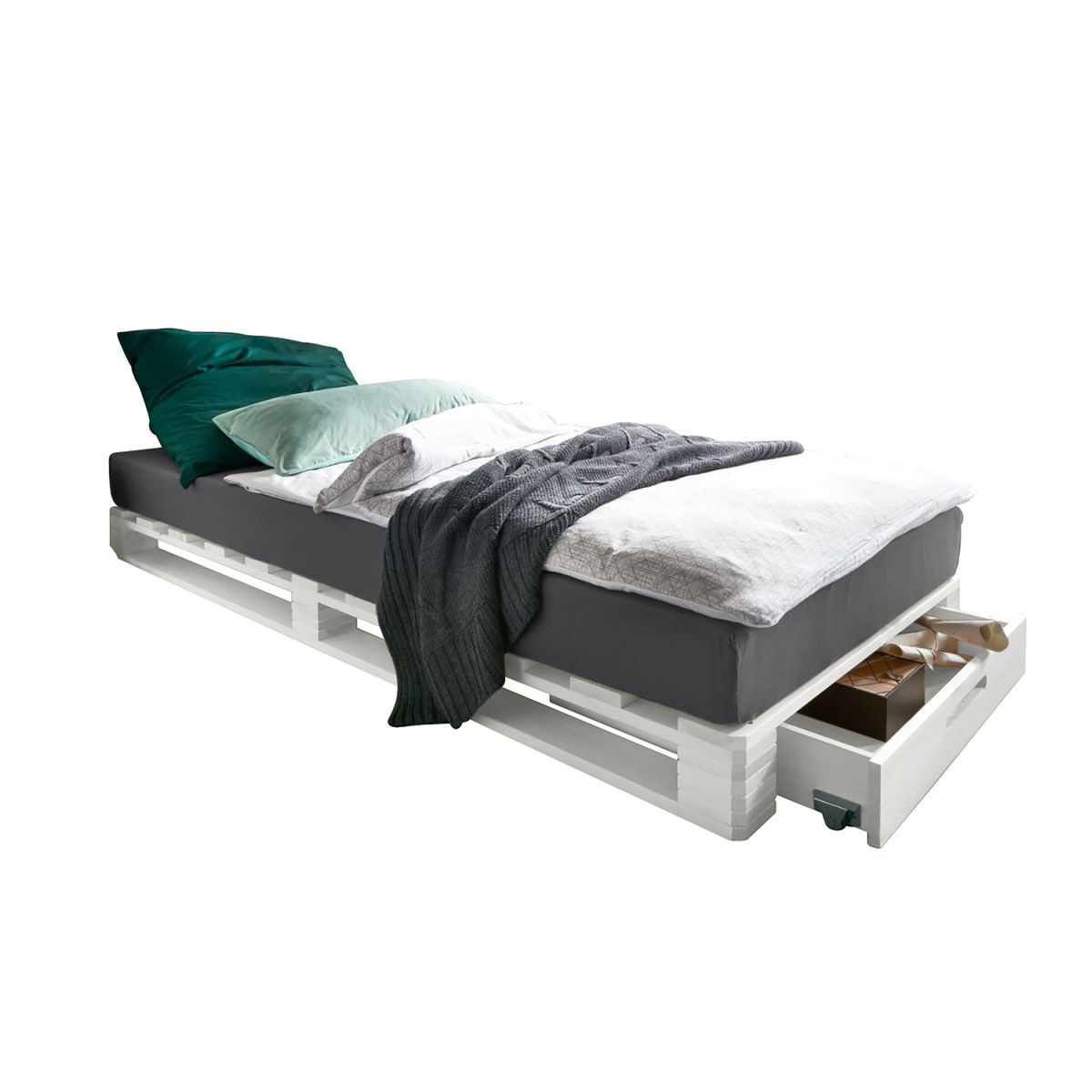 Infantil Infantil Palettenbett 90 x 200 cm, Kiefer weiß 90x200x14 cm (BxLxH); natur