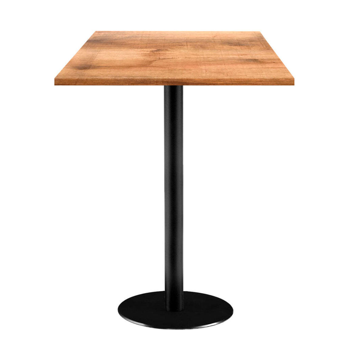 RestooTab Stehtisch Rome quadratisch - Dekor Holz 60x60x113 cm (LxBxH); Platte eiche/braun, Gestell schwarz; quadratisch