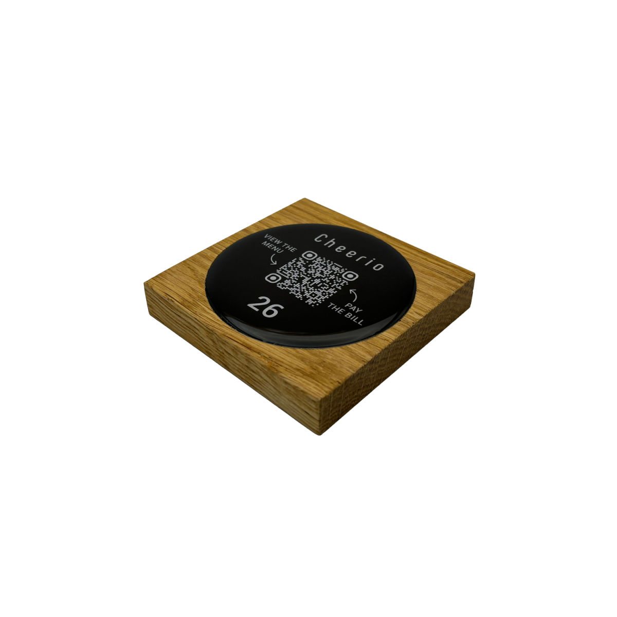 PRODUCTMATE Tischaufsteller liegend gerade mit QR-Code Aufkleber glänzend 11x11 cm (BxH); eiche; 25 Stück / Pack