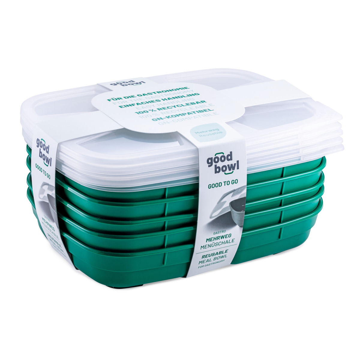 thermohauser Mehrweg-Menübehälter GoodBowl Trio 1020 ml, 24.7x18.5x5.05x5 cm (LxBxØxH); dunkelgrün; rechteckig; 5 Stück / Pack
