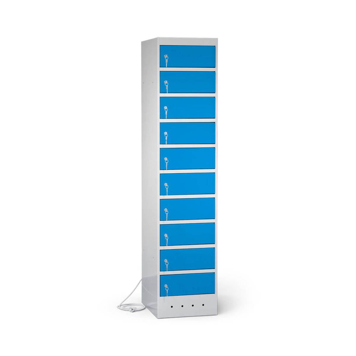 rotstahl Laptopschrank 10 Fächer mit lichtgrauem Korpus 40x180 cm (BxH); blau