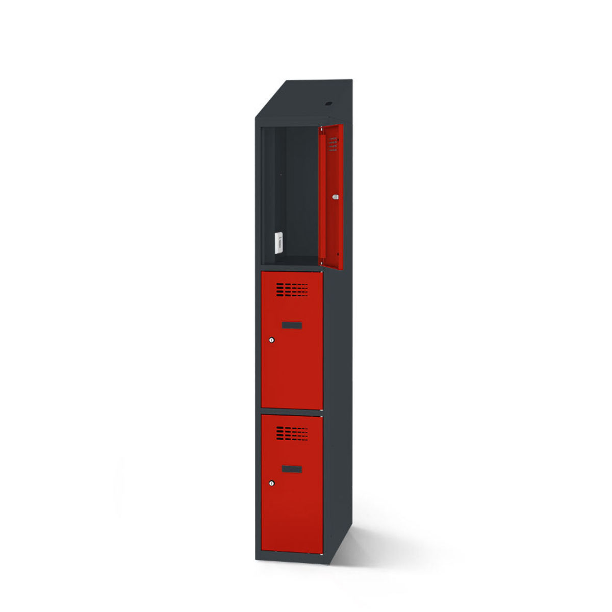 rotstahl Fächerschrank mit Ladefunktion 3 Fächer mit anthrazitgrauem Korpus 40x200 cm (BxH); rot