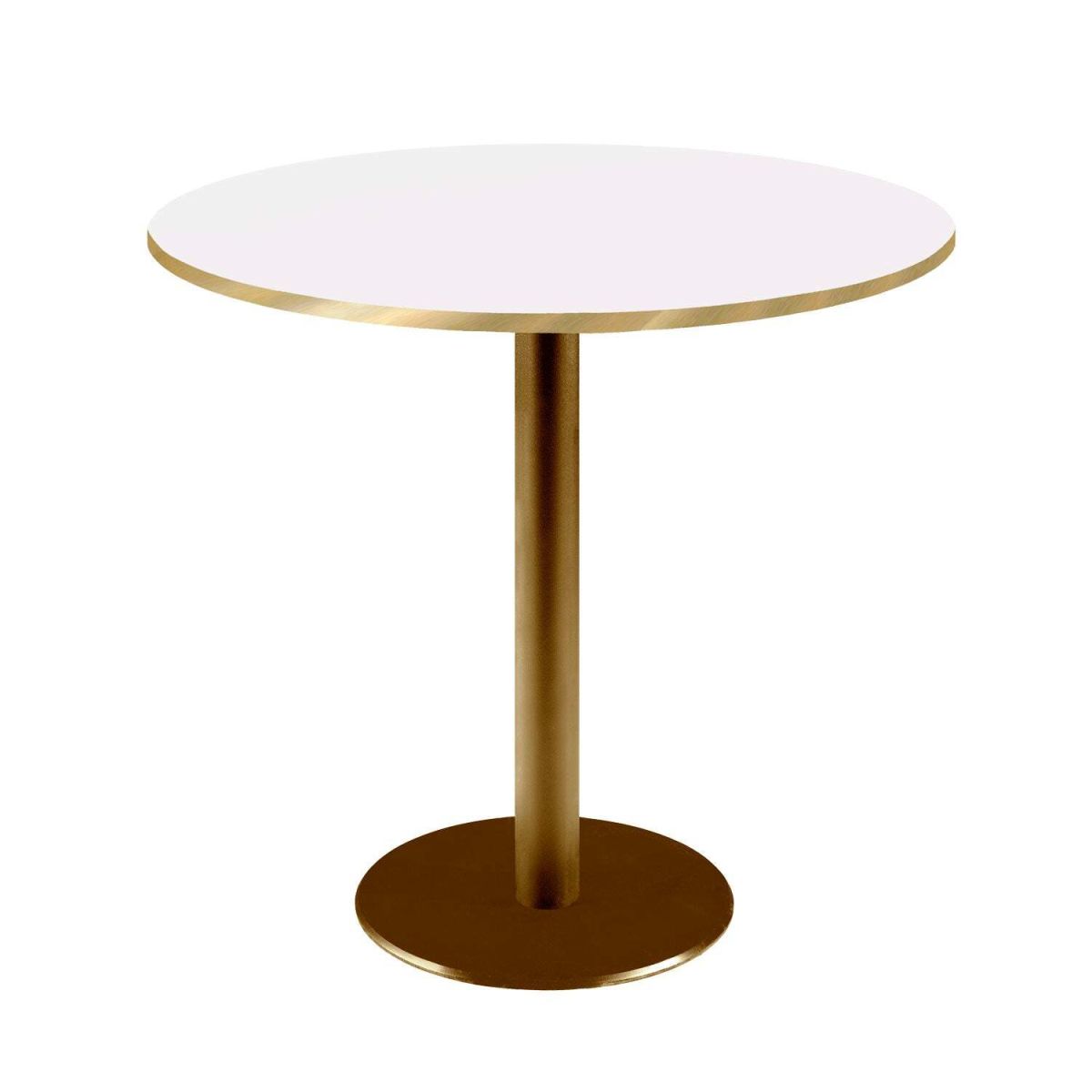 RestooTab Tisch Rome rund Gestell goldmetallic - Kanten messingfarben 75x70 cm (HxØ); Platte weiß/messing, Gestell messing; rund