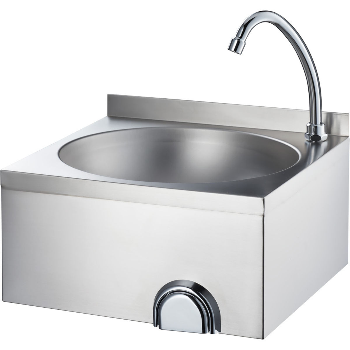 Stalgast Handwaschbecken zur Wandmontage 400x400x225 mm mit Kniebedienung inkl. Armatur, mit Aufkantung 40x22.5x40 cm (LxHxT); silber