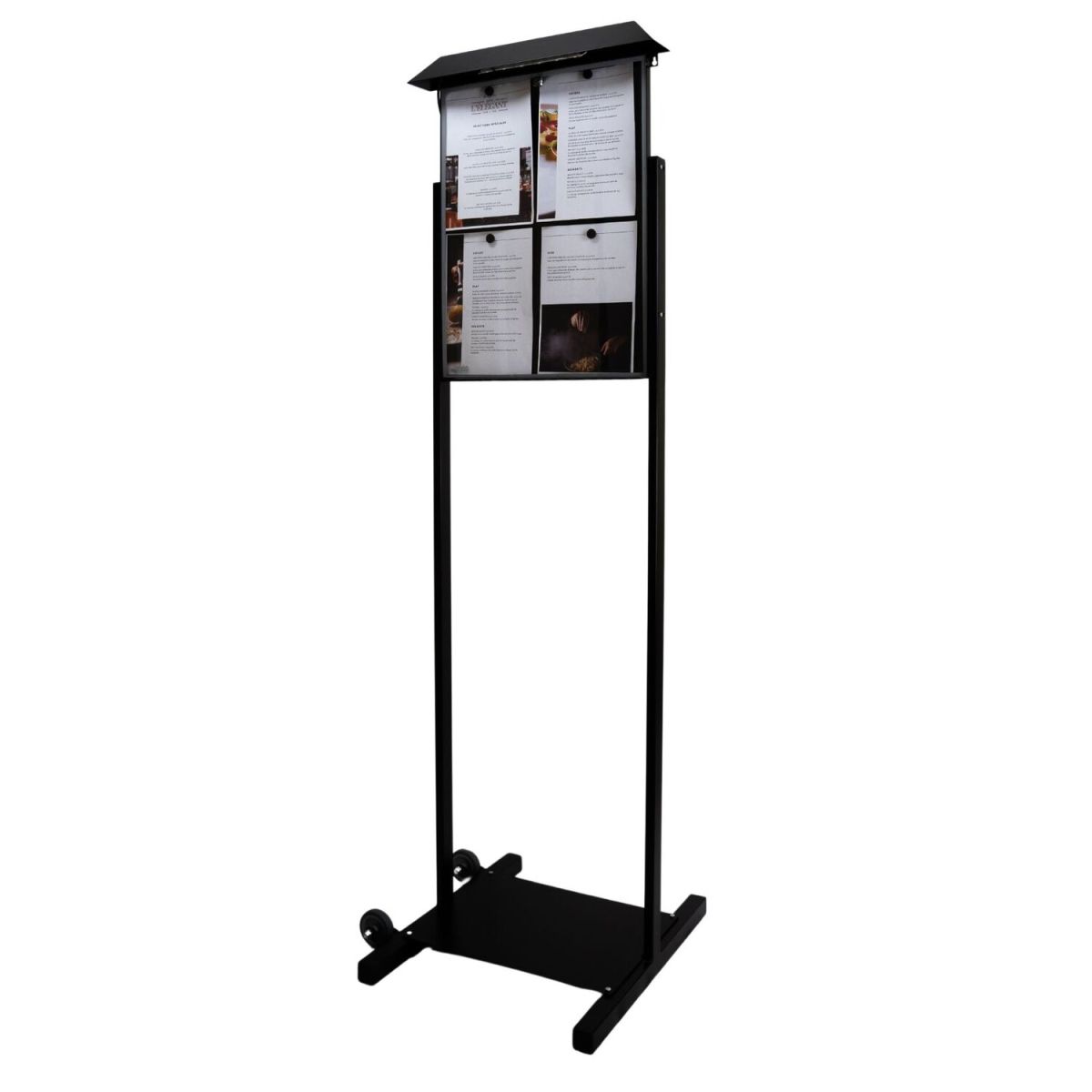 METAFICH Restaurant-Menühalter auf einem Standfuß mit 2 Seiten und integrierter LED. 55x60x176 cm (BxTxH); schwarz