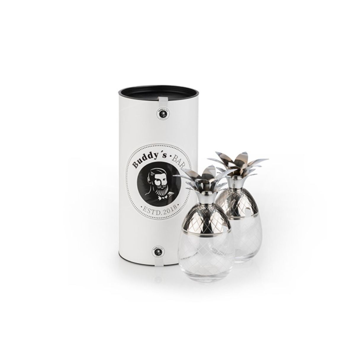 Buddy’s Bar Ananas Cocktailbecher, 2er-Set, Edelstahl/Glas; 350 ml, 8.2x17.5 cm (ØxH); transparent/silber; 2 Stück / Pack