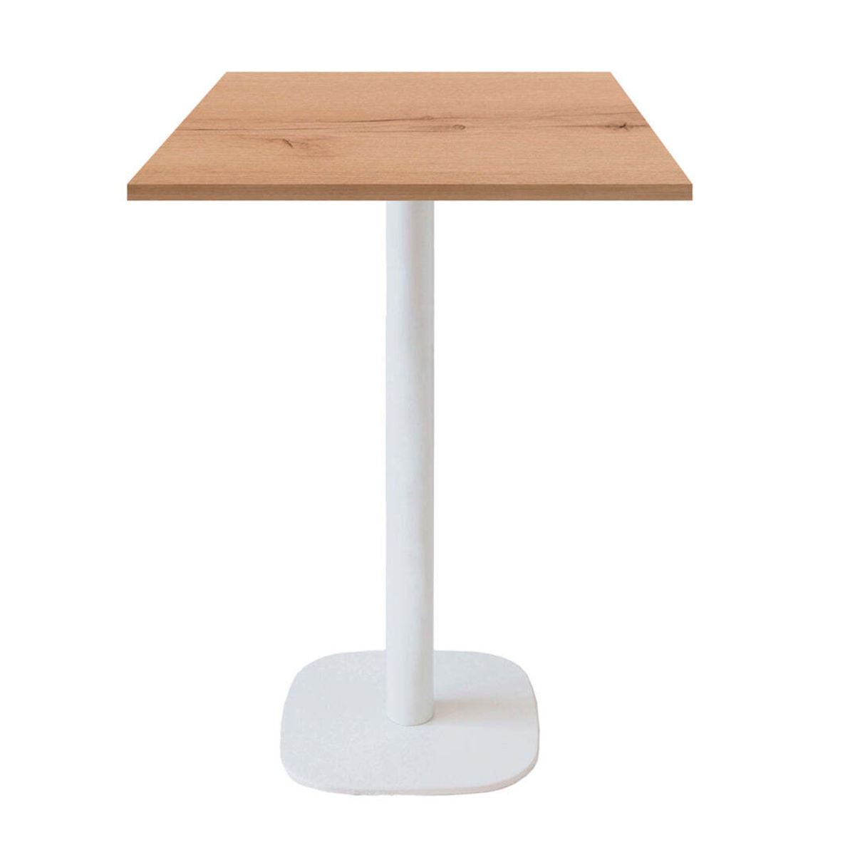 RestooTab Stehtisch Round quadratisch Gestell weiß - Dekor Holz & Uni 60x60x113 cm (LxBxH); Platte eiche/natur, Gestell weiß; quadratisch