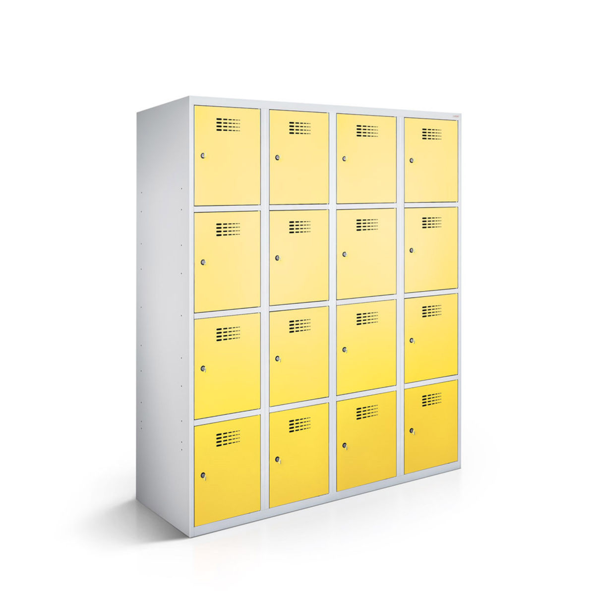 rotstahl Fächerschrank 16 Fächer mit lichtgrauem Korpus 120x50x180 cm (BxTxH); gelb