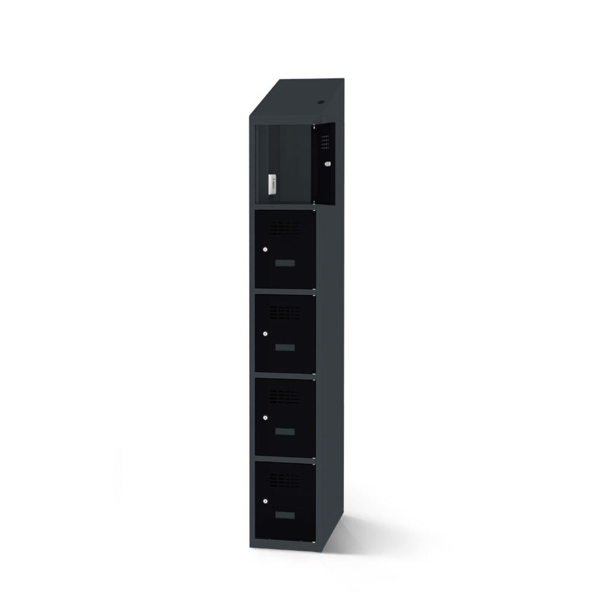 rotstahl Fächerschrank mit Ladefunktion 5 Fächer mit anthrazitgrauem Korpus 40x200 cm (BxH); schwarz