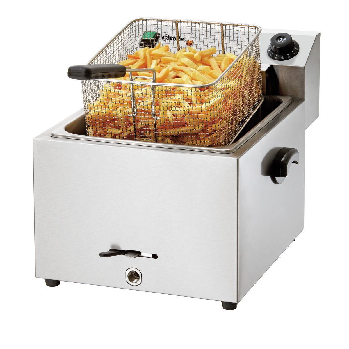 Bartscher Fritteuse IMBISS PRO – Elektro Tischgerät 11 l Becken aus Chromnickelstahl, mit Ablasshahn, herausnehmbarem Heizelement und Deckel