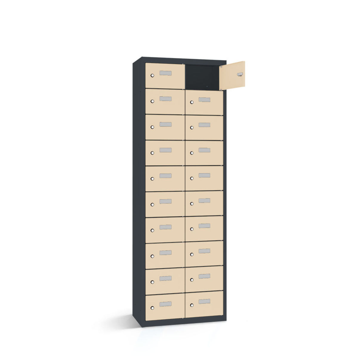 rotstahl Wertfachschrank 20 Fächer mit anthrazitgrauem Korpus 60x30x180 cm (BxTxH); elfenbein