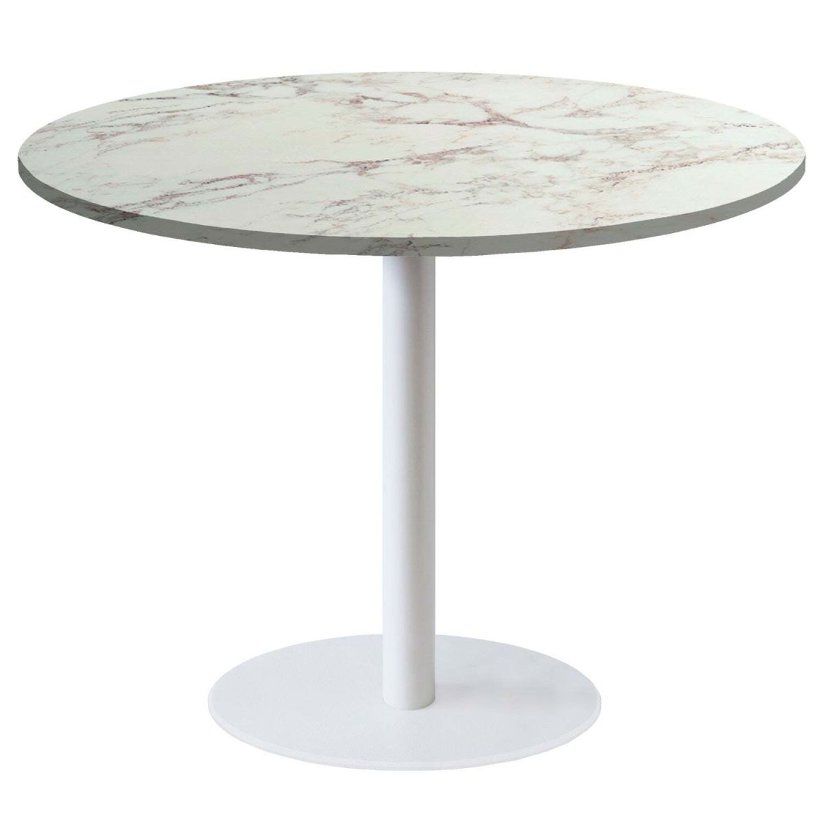 Tavolo Roma XL rotondo base bianco - laminato legno & pietra RestooTab; 75x120 cm (HxØ); bianco lana/marrone/marmorizzato; rotonda