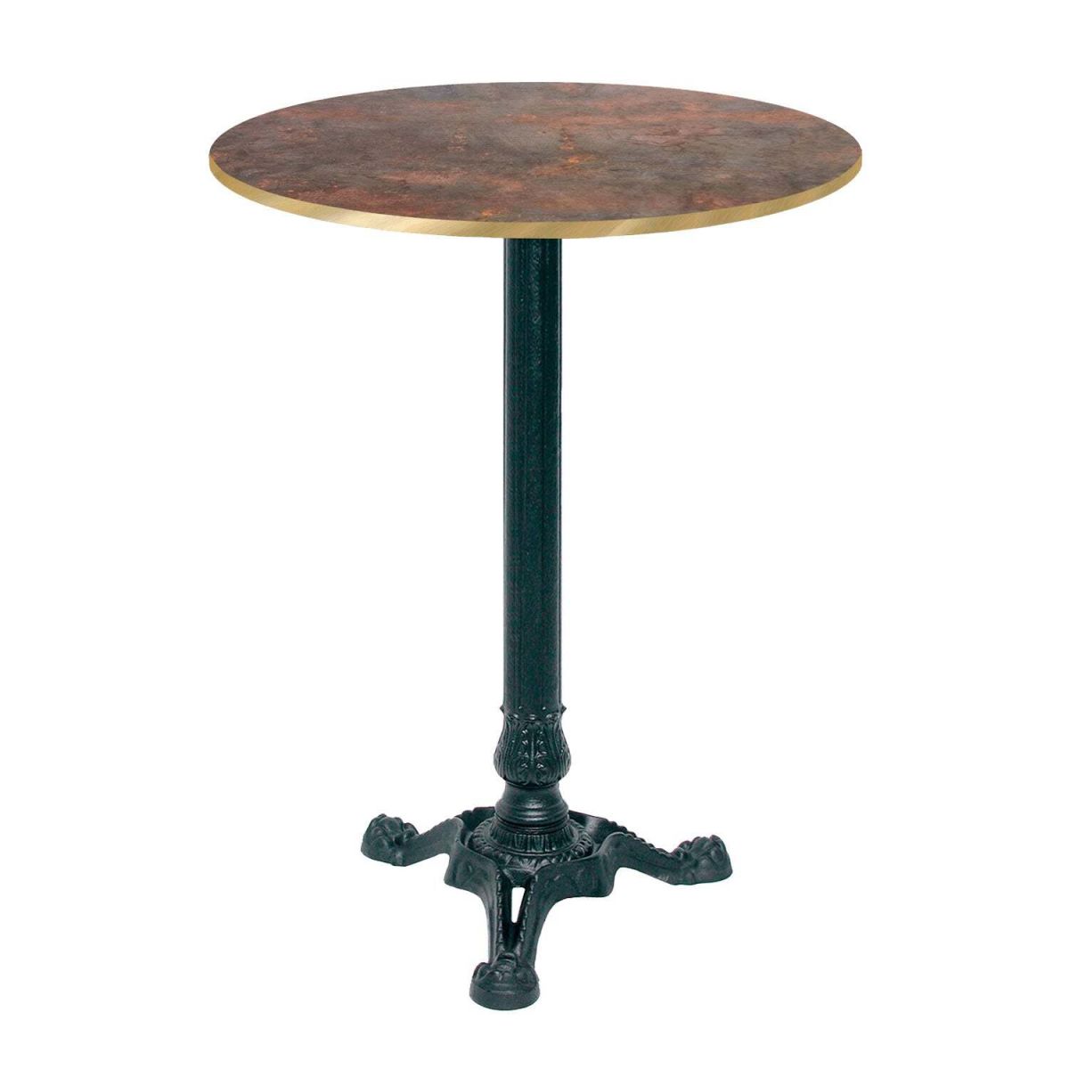 RestooTab Stehtisch Bistrot rund - Kanten messingfarben 60x60x113x60 cm (LxBxHxØ); metall verrostet/messing; Gestell schwarz; rund