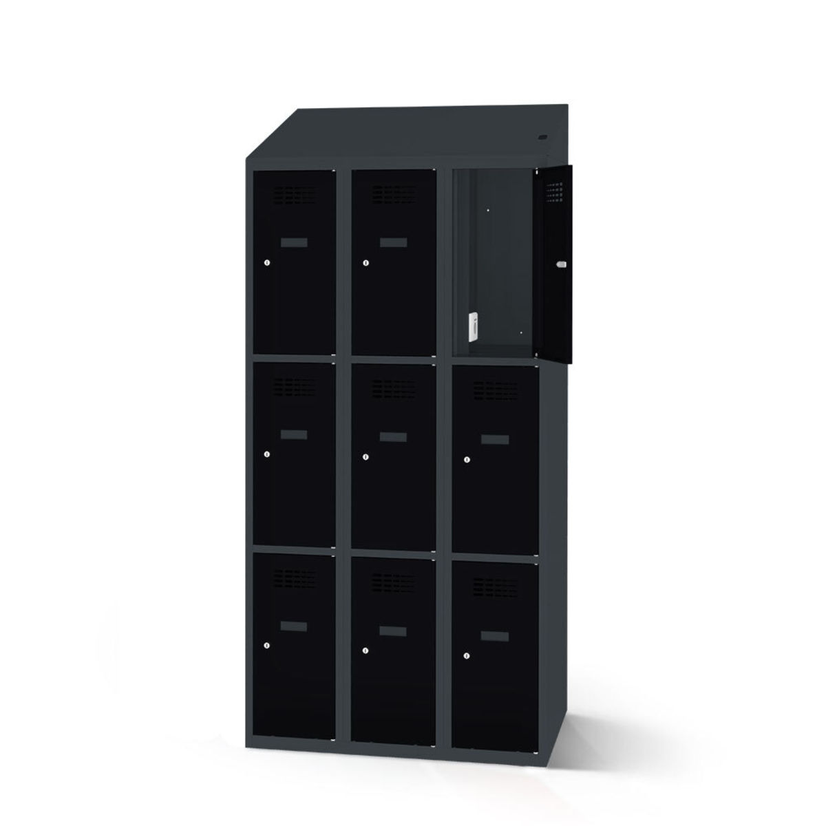 rotstahl Fächerschrank mit Ladefunktion 9 Fächer mit anthrazitgrauem Korpus 90x200 cm (BxH); schwarz