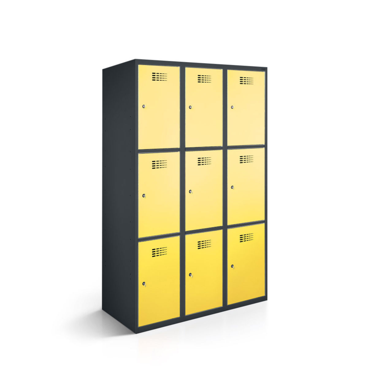 rotstahl Fächerschrank 9 Fächer mit anthrazitgrauem Korpus 120x50x180 cm (BxTxH); gelb