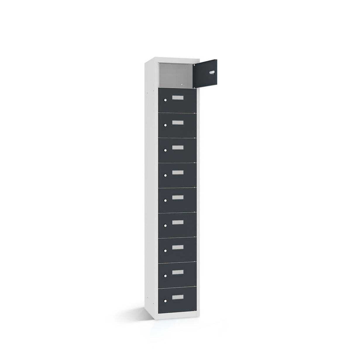 rotstahl Wertfachschrank 10 Fächer mit lichtgrauem Korpus 42.5x30x180 cm (BxTxH); anthrazit