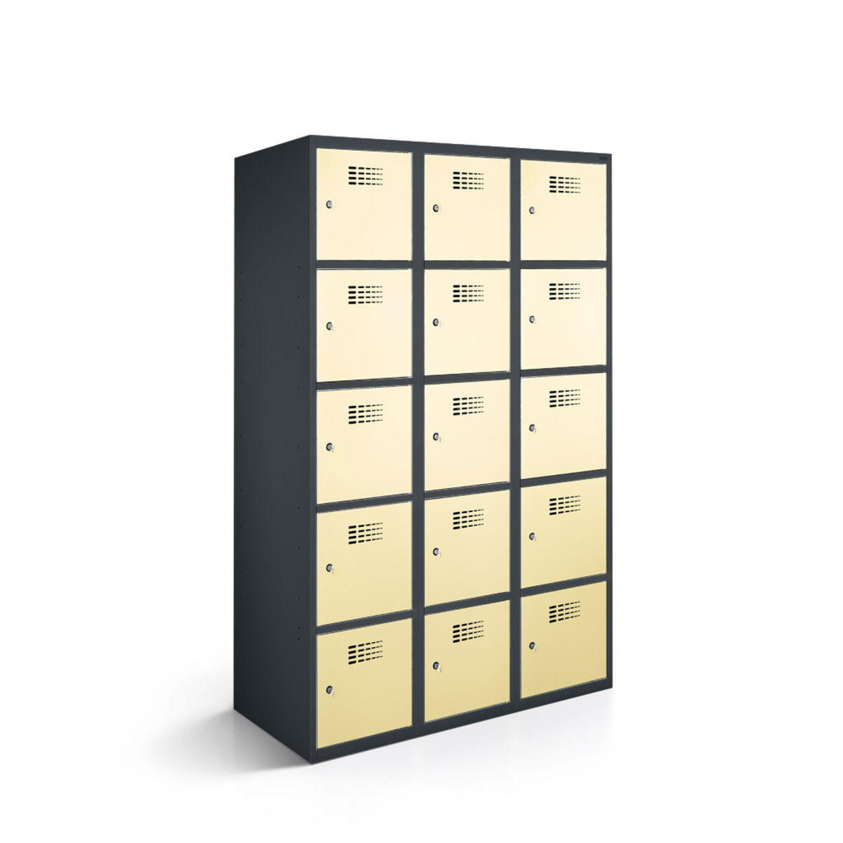 rotstahl Fächerschrank 15 Fächer mit anthrazitgrauem Korpus 90x50x180 cm (BxTxH); elfenbein