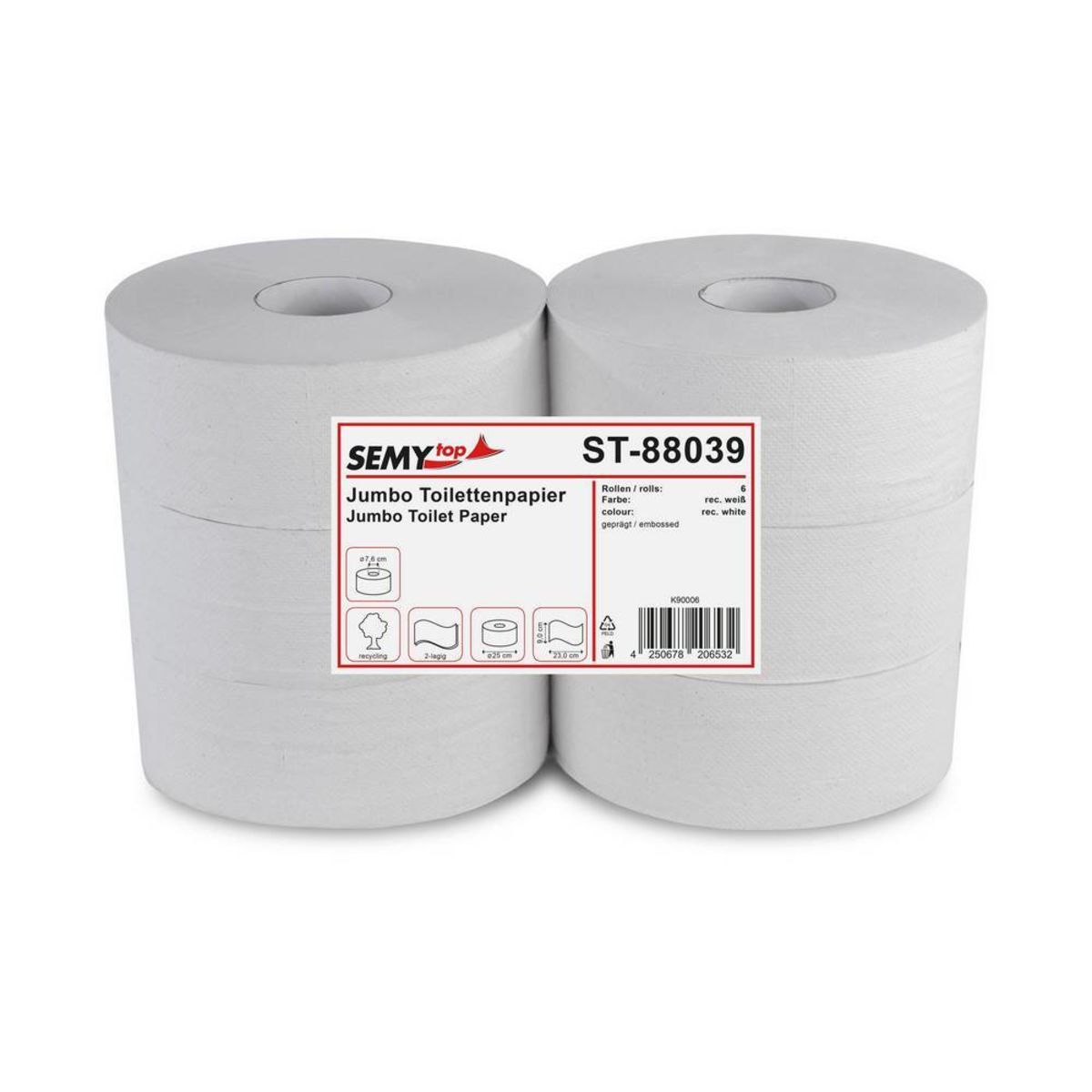 Plock Jumbo-Toilettenpapier, 2-lagig, weiß; 25 cm (Ø); weiß; 6 Stück / Pack