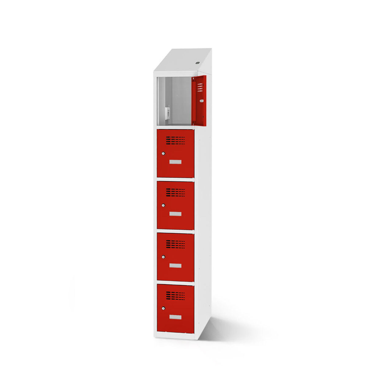 rotstahl Fächerschrank mit Ladefunktion 5 Fächer mit lichtgrauem Korpus 30x200 cm (BxH); rot