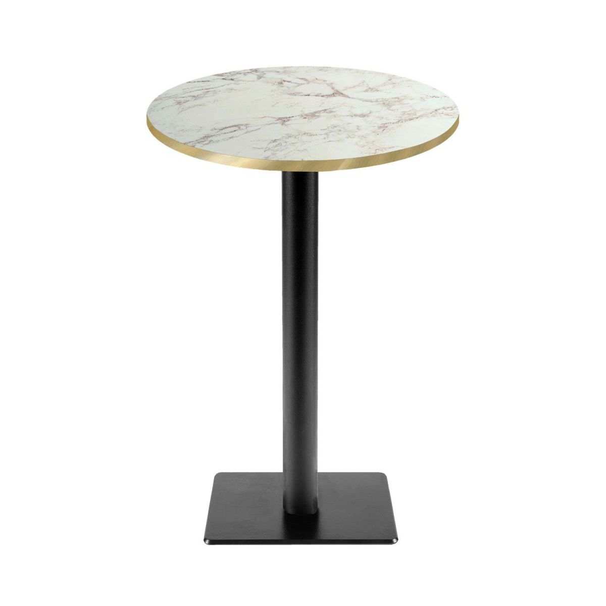 Tavolo alto Milano-T rotondo - laminato pietra RestooTab; 113x60 cm (HxØ); bianco lana/marrone/ottone; rotonda