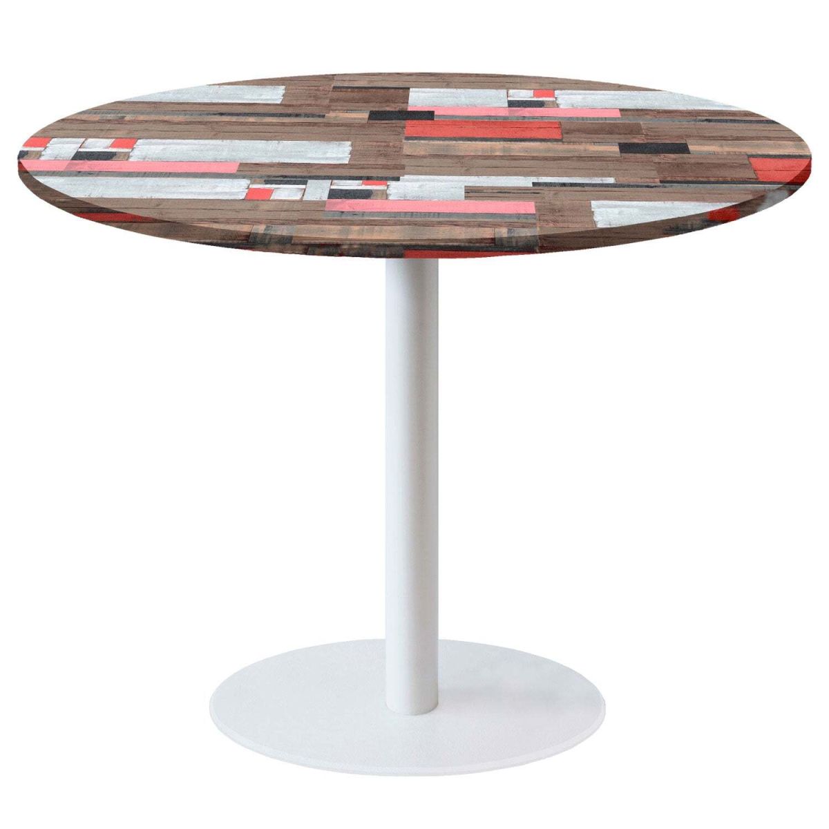 RestooTab Tisch Rome XL rund Gestell weiß - Dekor Holz & Uni 120x120x75x120 cm (LxBxHxØ); mehrfarbig; Gestell schwarz; rund