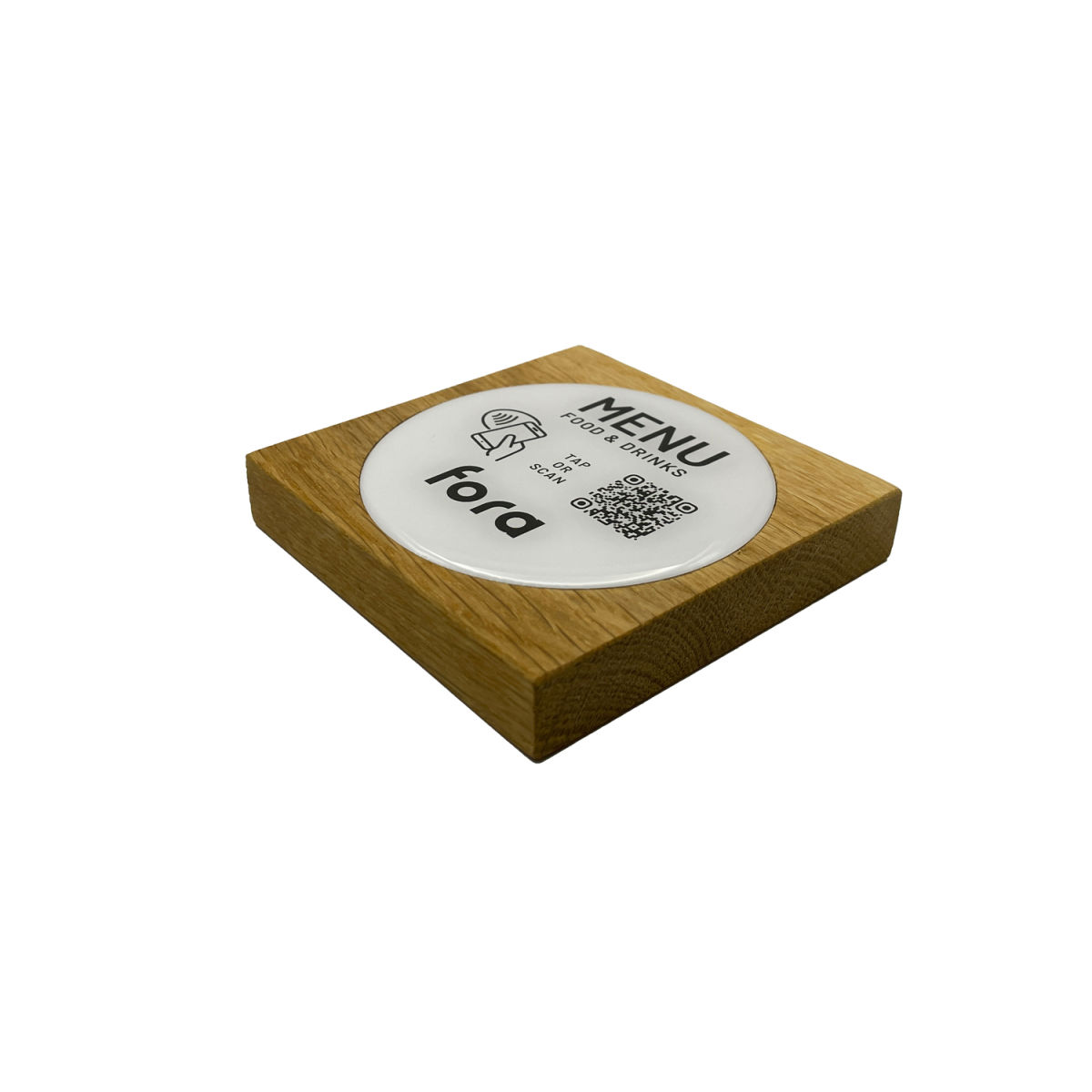 PRODUCTMATE Tischaufsteller liegend schräg mit QR-Code Aufkleber glänzend und NFC-Chip 8.5x8.5 cm (BxH); eiche; 25 Stück / Pack