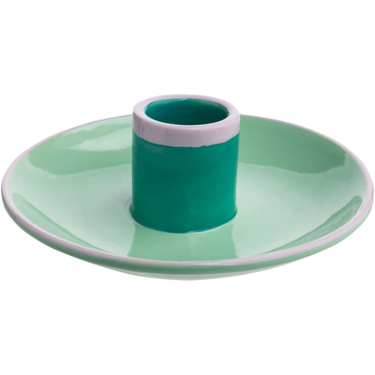 tranquillo Kerzenhalter 'GREEN CANDY'; 10.5x3.2 cm (ØxH); grün/weiß; rund