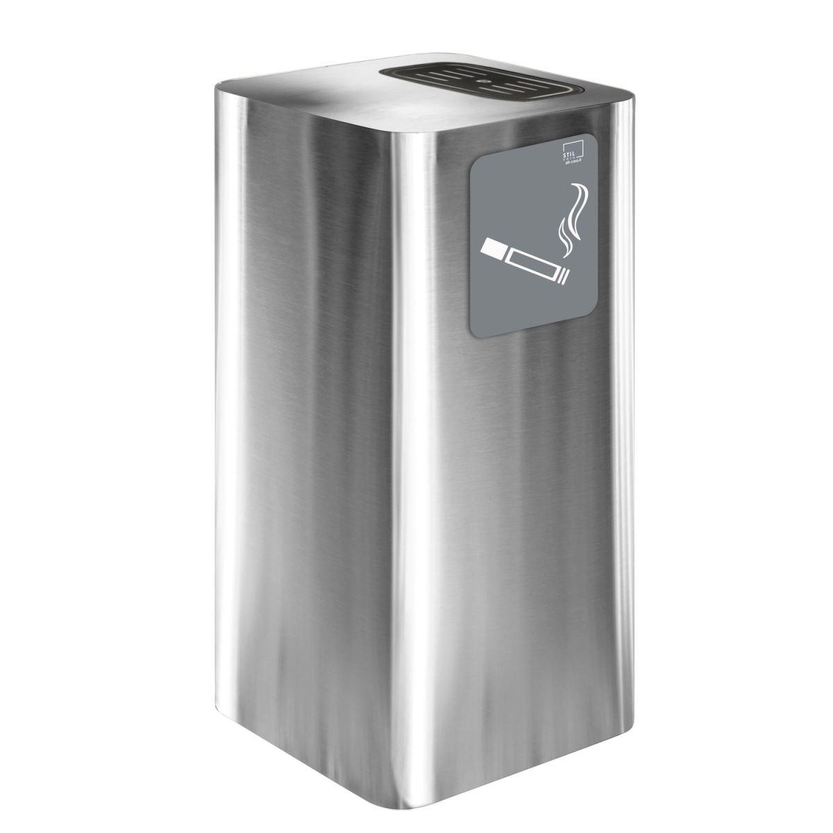 STIL CASA Stil Casa PURE Aschenbecher, Edelstahl, 30x30xh. 65 cm, satinierter Deckel, Aschenbecherpiktogramm, Tablett mit oberem Gitter, satiniert. 300 l, 30x68 cm (BxH); silber; rechteckig