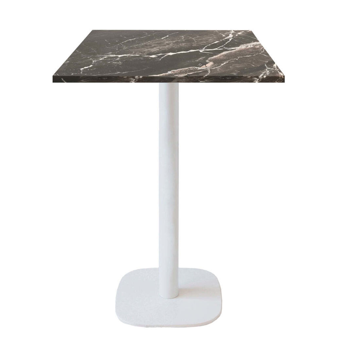 RestooTab Stehtisch Round quadratisch Gestell weiß - Dekor Stein 60x60x113 cm (LxBxH); Platte schwarz, Gestell weiß; quadratisch