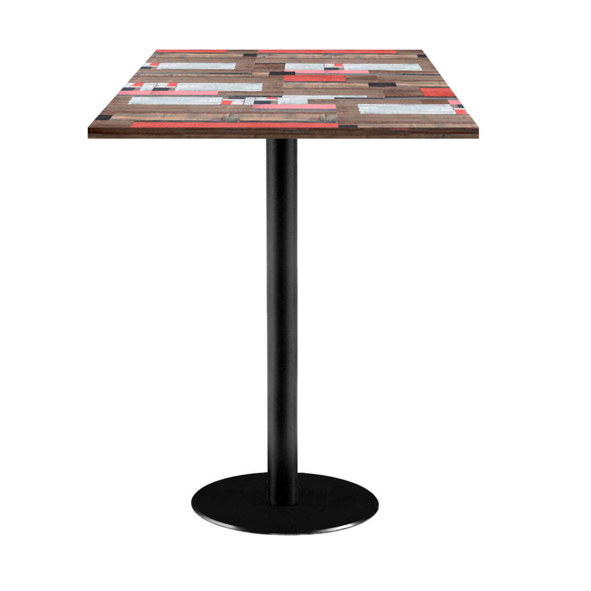 RestooTab Stehtisch Rome quadratisch - Dekor Holz 60x60x113 cm (LxBxH); Platte mehrfarbig, Gestell schwarz; quadratisch